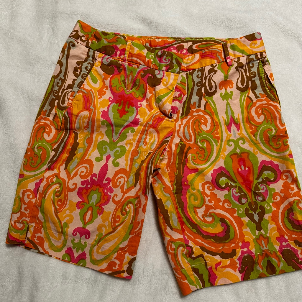 J Crew Women's Yellow/Orange/Green Paisley Bermuda Shorts - Size 4
